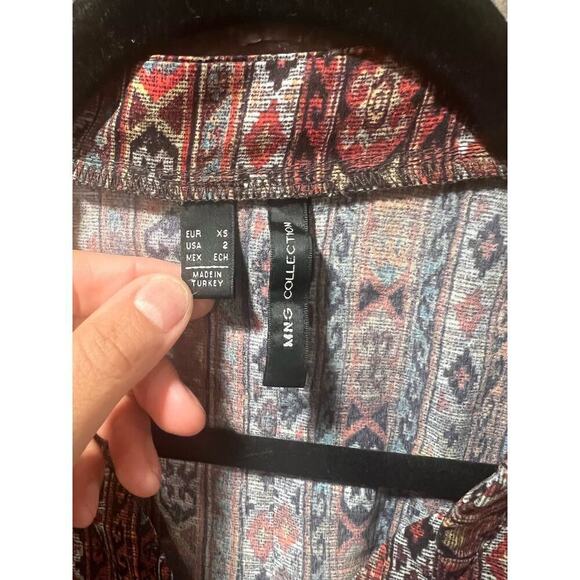 MNG Mango Printed Retro Boho Top Size 2 Business Casual - Picture 7 of 8